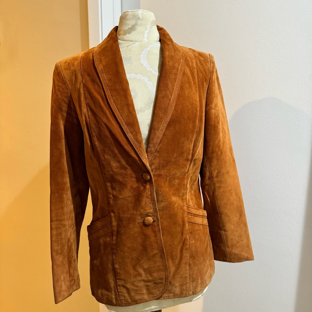 Marquis of London Suede Vtg Rust Orange Pockets Lined Button Up Blazer Jacket